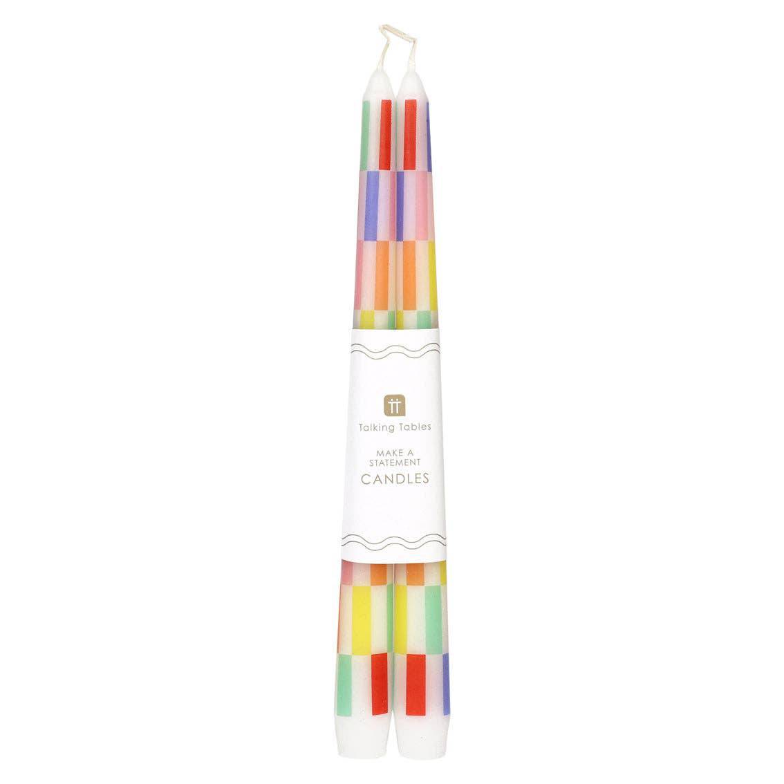 Talking Tables USA - Multi Colored Check Taper Dinner Candles | 2 Pack | Summer | - PMA Store at the Portland Museum of Art, Maine