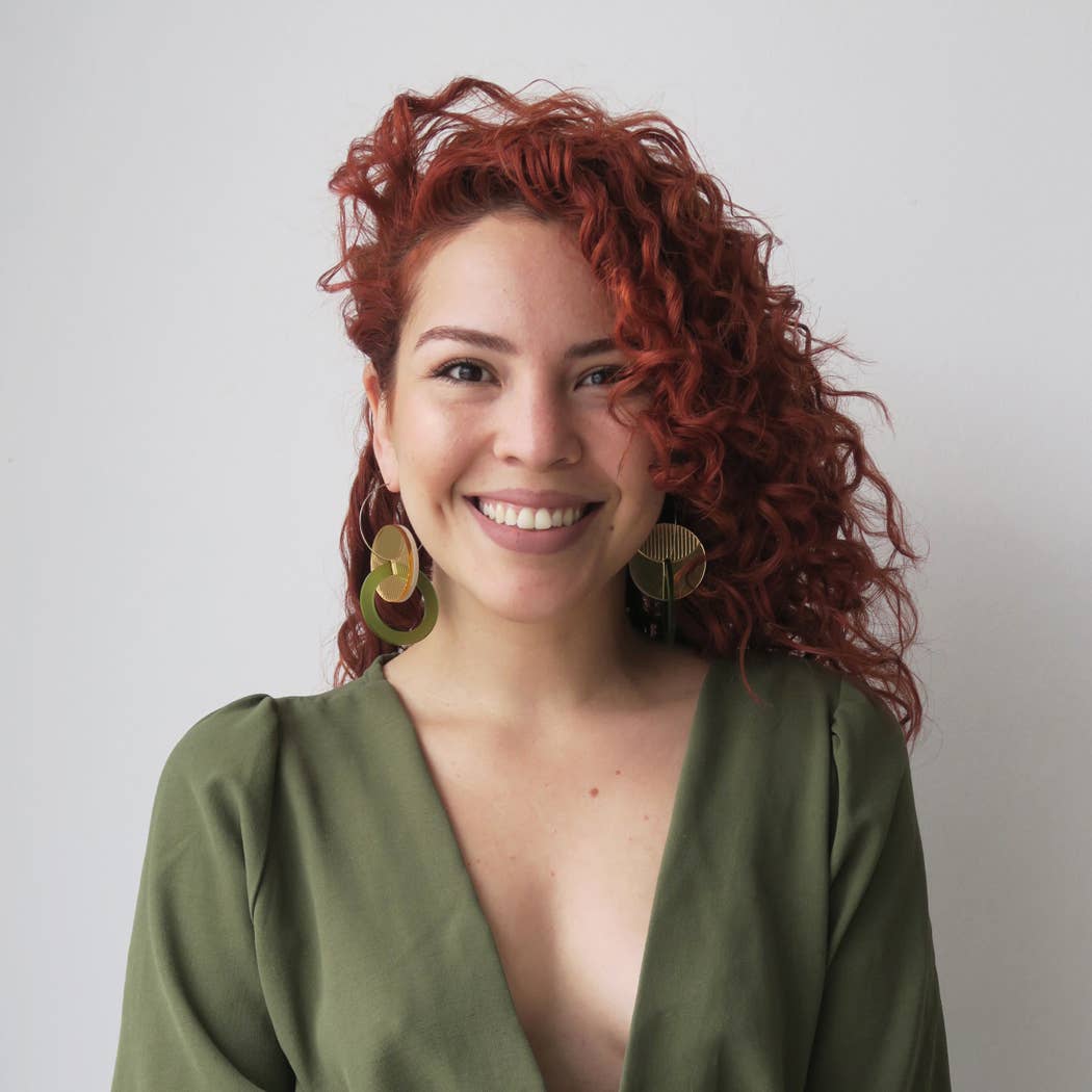 Primario Earrings - Reversible: Gold Mirror and Beige, translucent Olive - PMA Store at the Portland Museum of Art, Maine