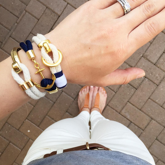 Allison Cole Jewelry - Deckard - Ivory/Navy/White/Gold - Nautical Rope Bracelet: M - PMA Store at the Portland Museum of Art, Maine