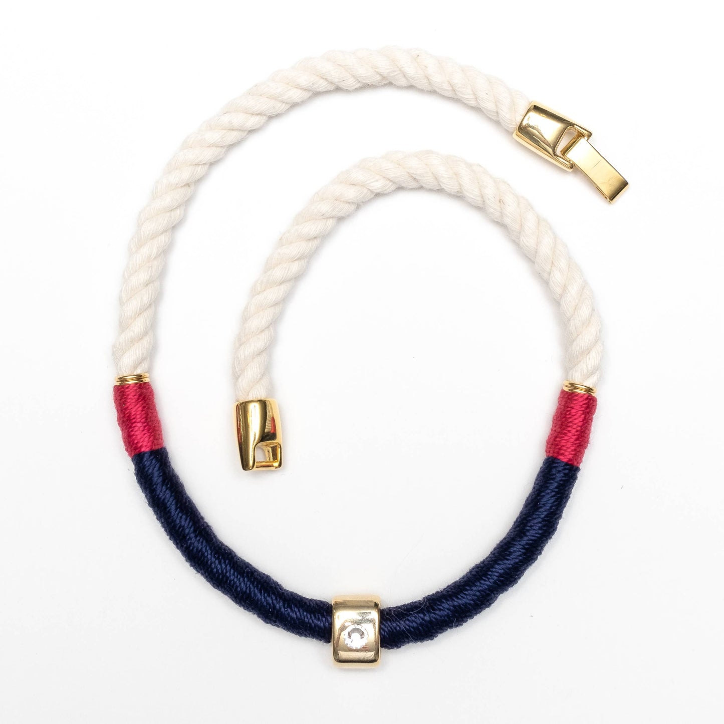 Allison Cole Jewelry - Belmont - Ivory/Navy/Pink/Gold - Nautical Rope Necklace: 16 Inches - PMA Store at the Portland Museum of Art, Maine