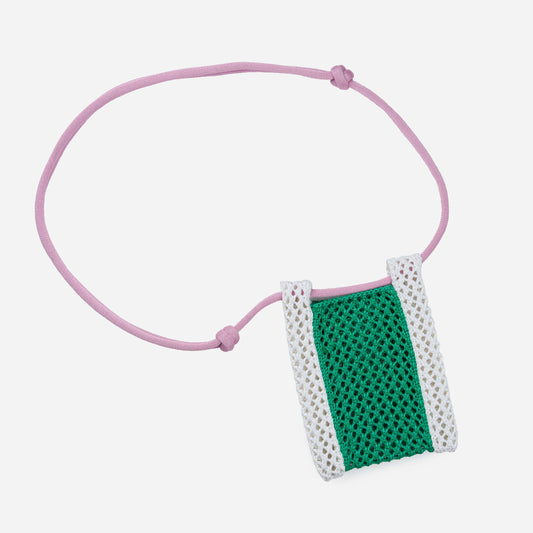 Raffia Phone Sling: Golden Olive Pink - PMA Store at the Portland Museum of Art, Maine