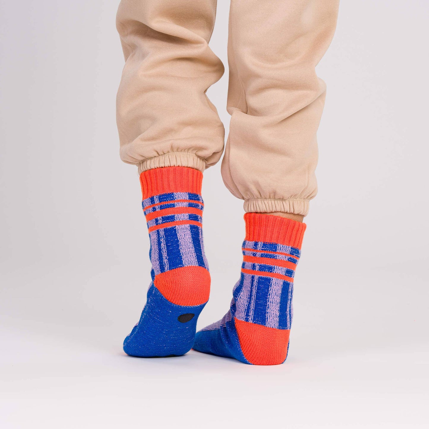 Plaid Stripe House Socks: Pink Red / S/M - W 6-9<br>M 5-7.5 - PMA Store at the Portland Museum of Art, Maine