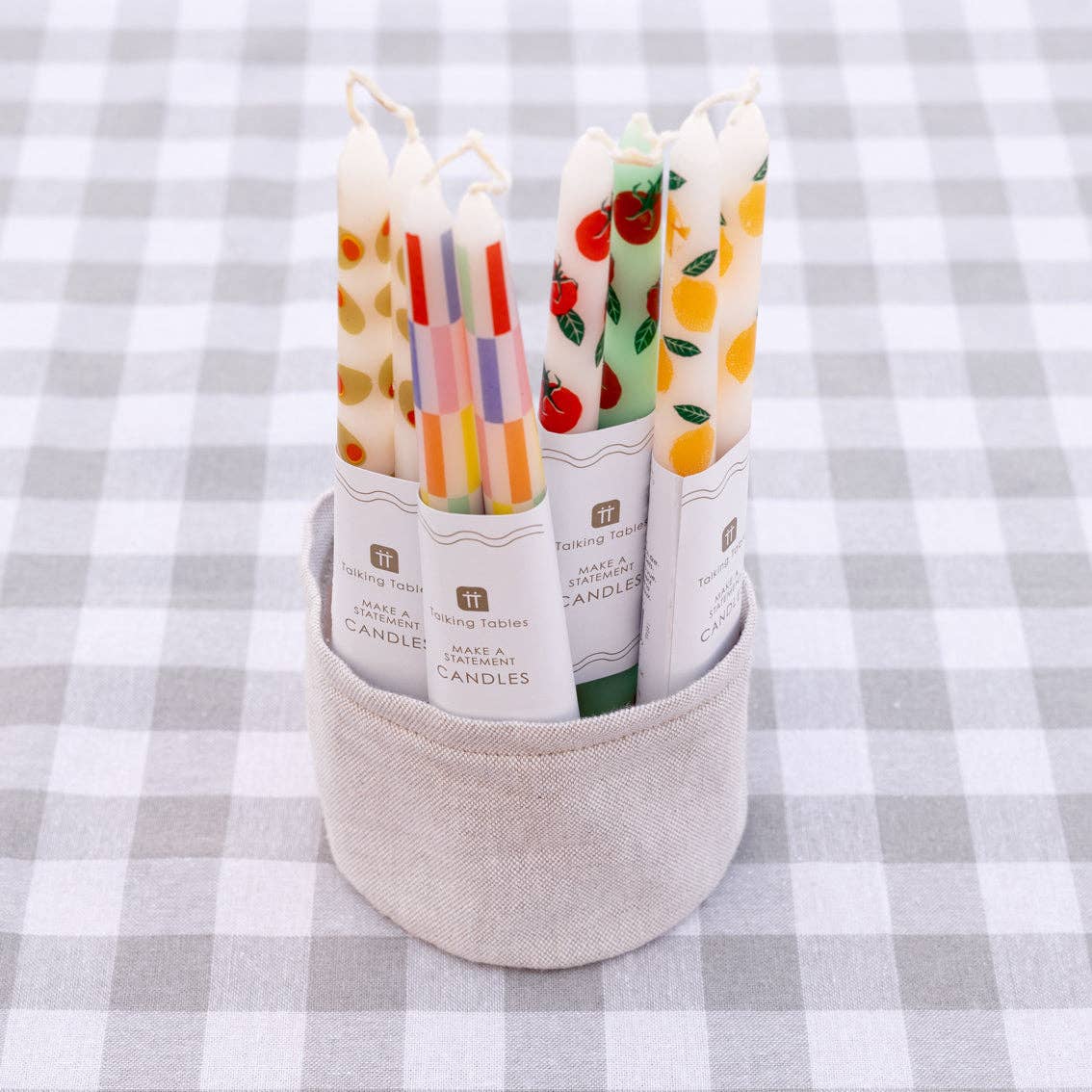 Talking Tables USA - Multi Colored Check Taper Dinner Candles | 2 Pack | Summer | - PMA Store at the Portland Museum of Art, Maine