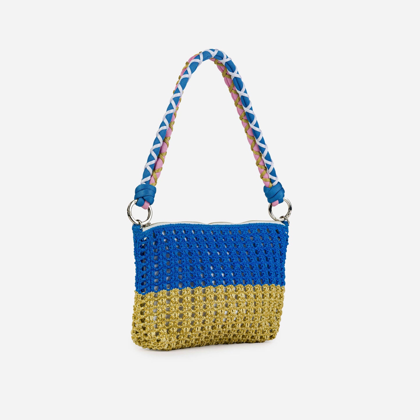 Colorblock Raffia Zip Bag: Golden Olive Cobalt - PMA Store at the Portland Museum of Art, Maine