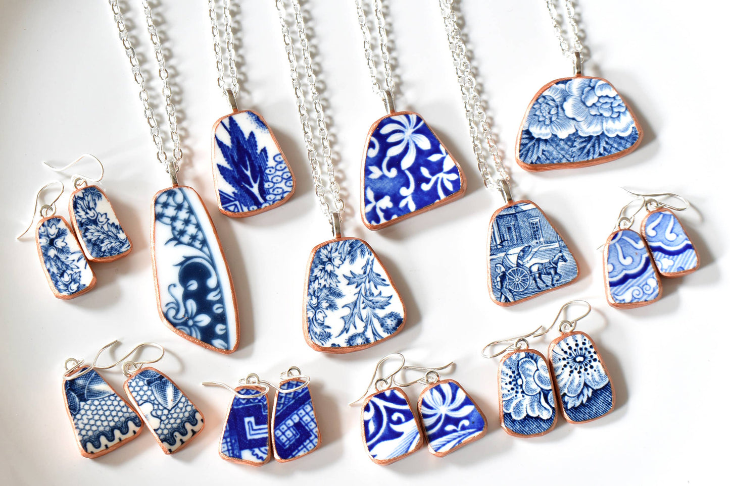 The Broken Plate Pendant Co - Broken Plate Dangle Earring - Shard Shape: Blue and White Only / White Edge (no paint) - PMA Store at the Portland Museum of Art, Maine