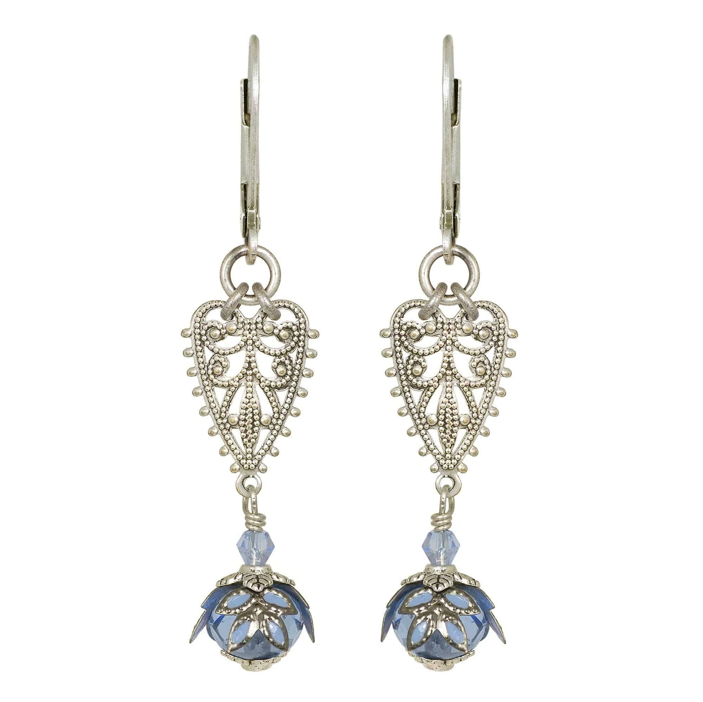 NoMonet - Fairyland: Vintage Filigree Heart Hand Painted Earrings: Verdigris and Turquoise - PMA Store at the Portland Museum of Art, Maine