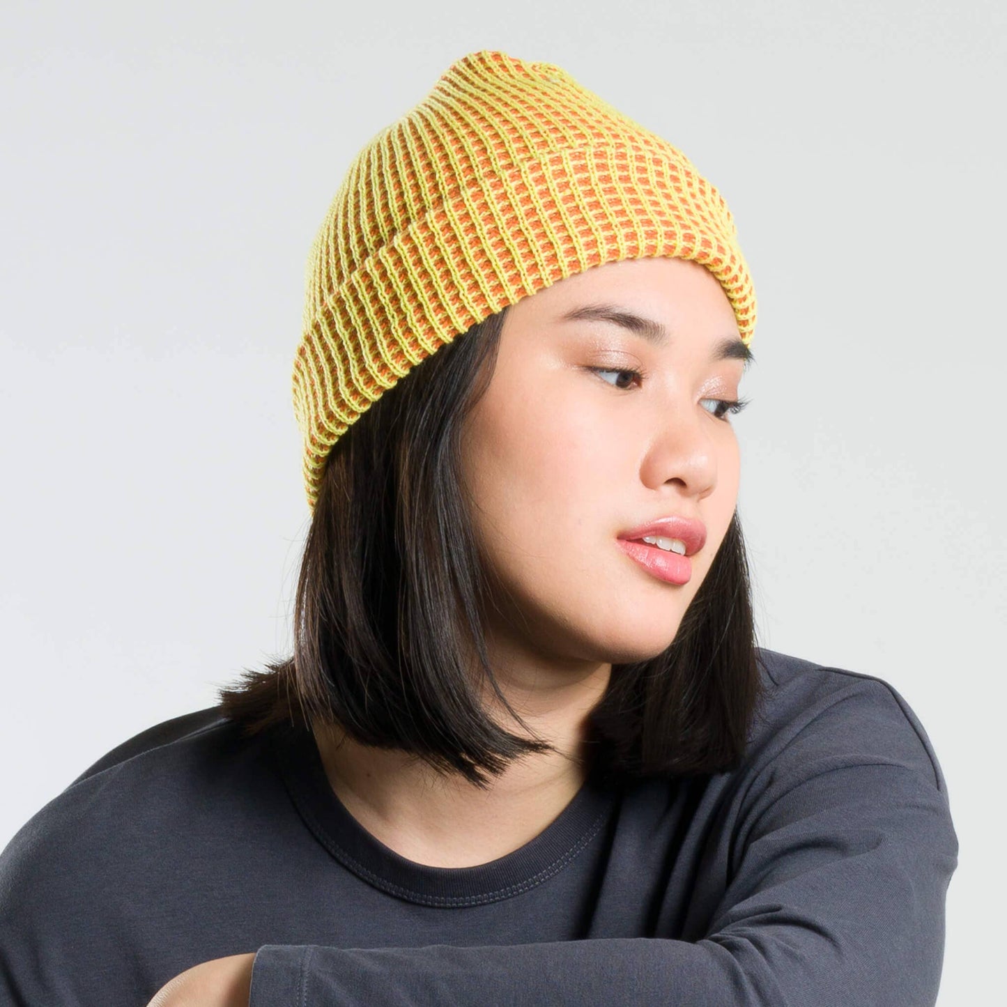 Simple Grid Knit Beanie: Lime Pink - PMA Store at the Portland Museum of Art, Maine