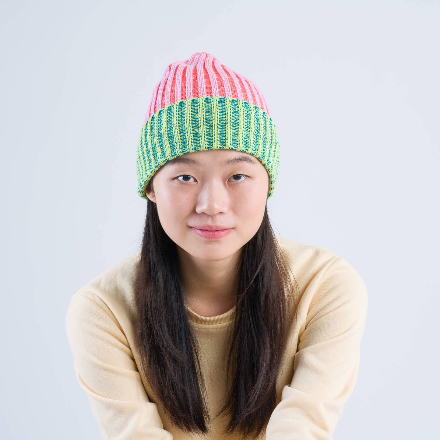 Big Stripe Beanie: Lime Cobalt - PMA Store at the Portland Museum of Art, Maine