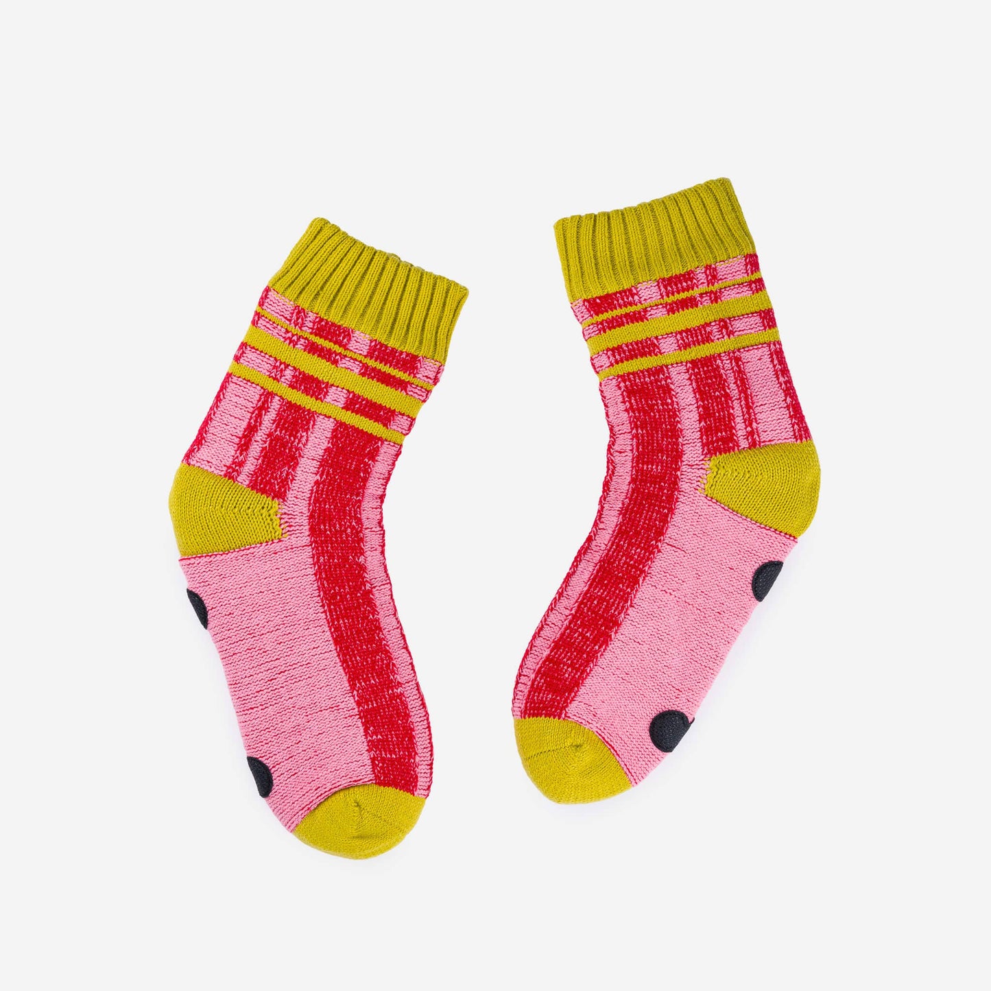 Plaid Stripe House Socks: Pink Red / S/M - W 6-9<br>M 5-7.5 - PMA Store at the Portland Museum of Art, Maine
