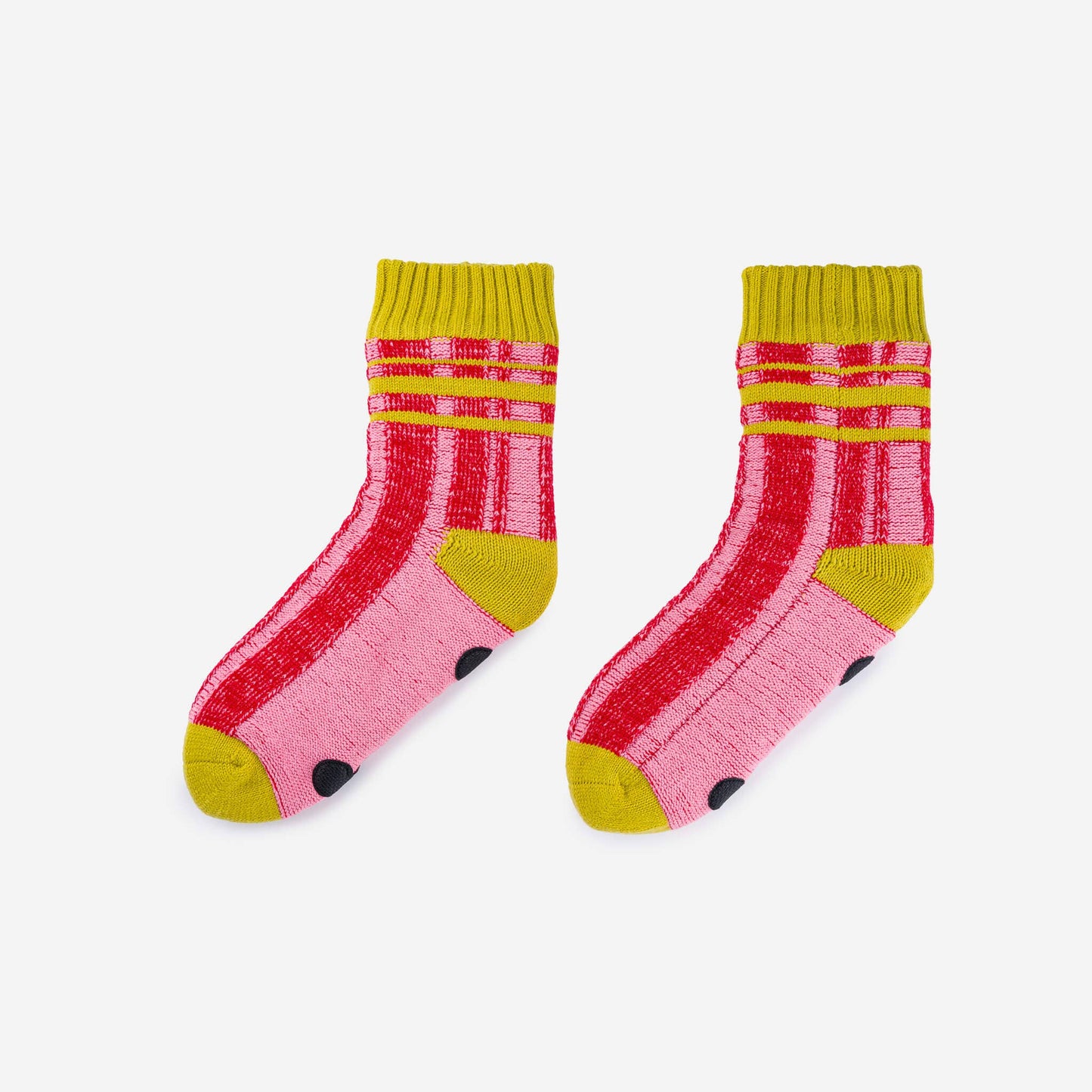 Plaid Stripe House Socks: Pink Red / S/M - W 6-9<br>M 5-7.5 - PMA Store at the Portland Museum of Art, Maine