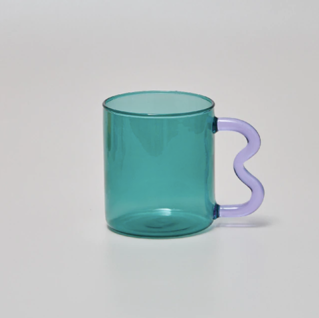IVORE.GROUP (We cover All Import duty) - Colorful Ear Glass Mug: Purple with Green Handle - PMA Store at the Portland Museum of Art, Maine