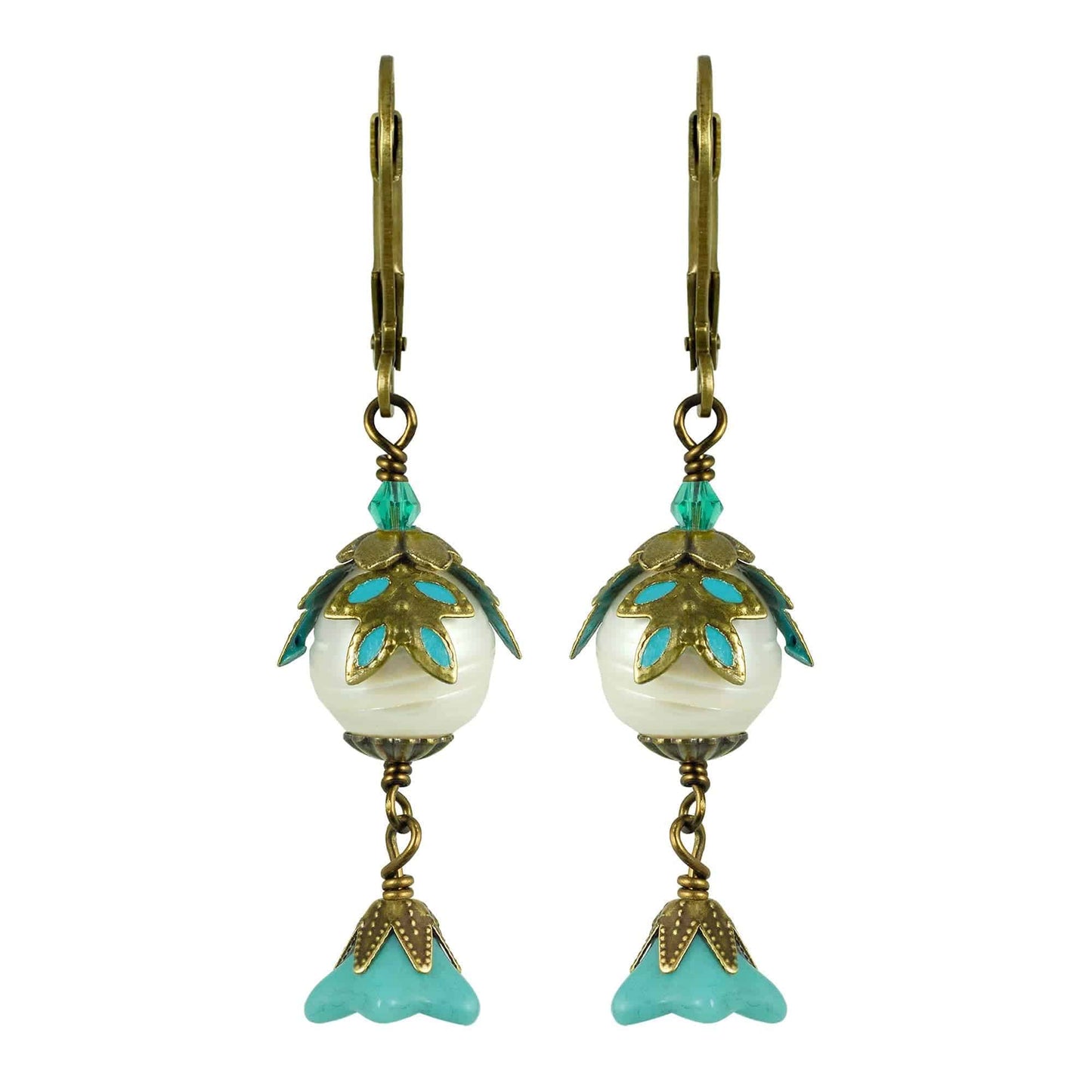 NoMonet - Fairyland: Pearl & Flower Crystal Hand-Painted Drop Earrings: Gold And Black - PMA Store at the Portland Museum of Art, Maine