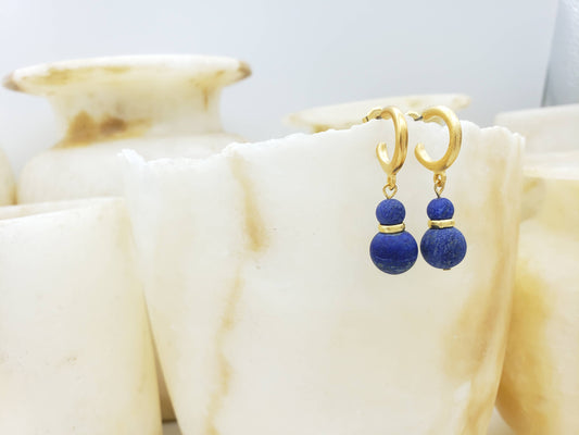 Sumerian Hoop Earrings with Lapis - Egyptian Inspired - PMA Store at the Portland Museum of Art, Maine