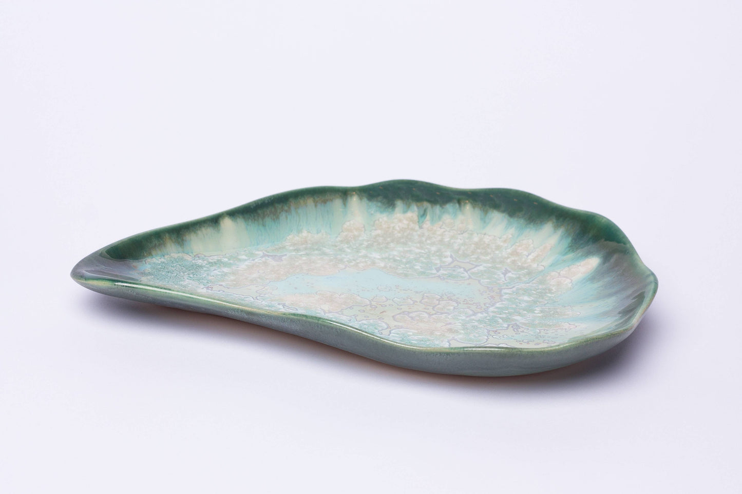 Alison Evans Ceramics - Medium Oyster Plate: Mint& Charcoal - PMA Store at the Portland Museum of Art, Maine