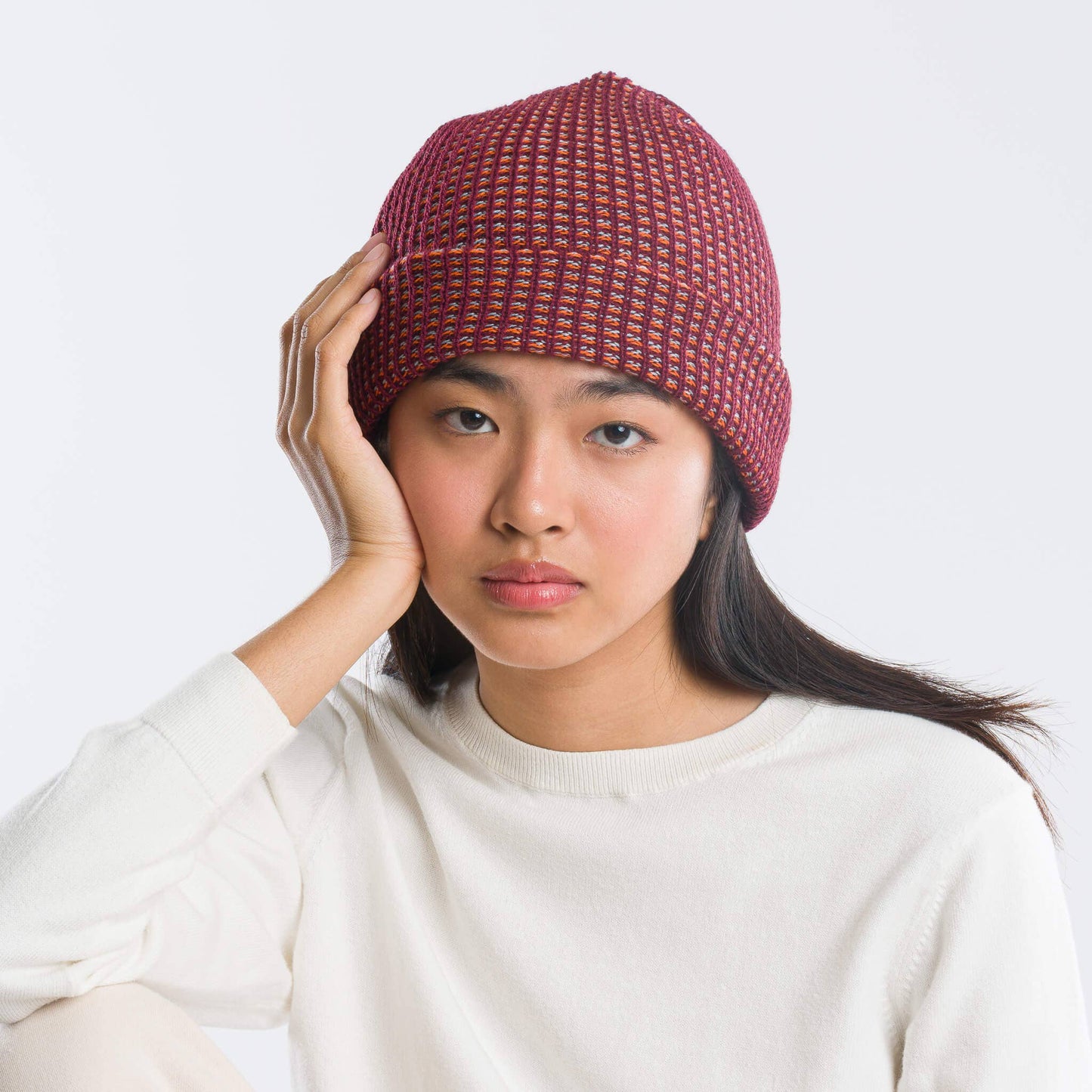 Simple Grid Knit Beanie: Lime Pink - PMA Store at the Portland Museum of Art, Maine