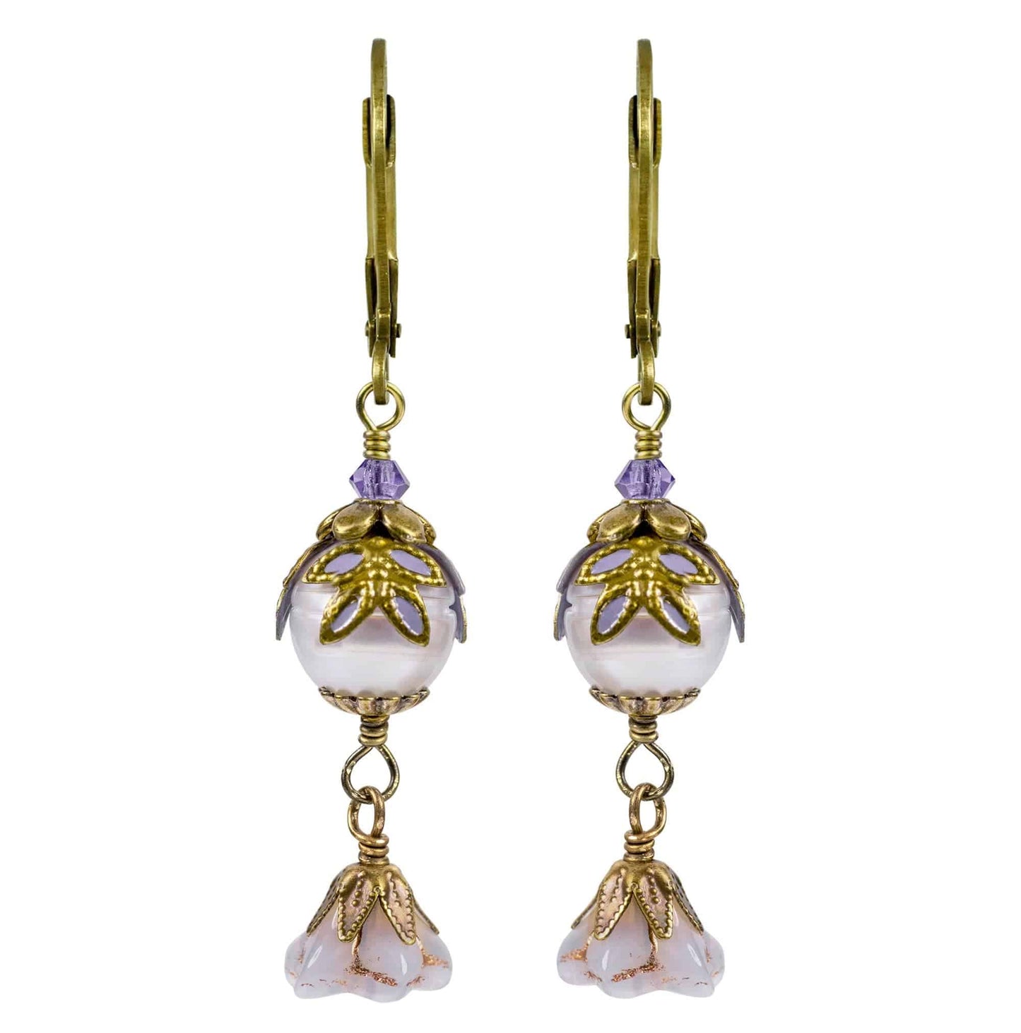NoMonet - Fairyland: Pearl & Flower Crystal Hand-Painted Drop Earrings: Gold And Black - PMA Store at the Portland Museum of Art, Maine