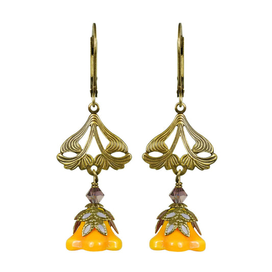 NoMonet - Fairyland: Love Light Classic Hand Painted Floral Earrings: Gold Jade And Black - PMA Store at the Portland Museum of Art, Maine