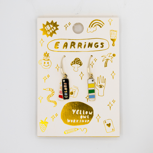 Yellow Owl Workshop - Colors Swatch Book Earrings - Artsy Gold Colorful Jewelry - PMA Store at the Portland Museum of Art, Maine
