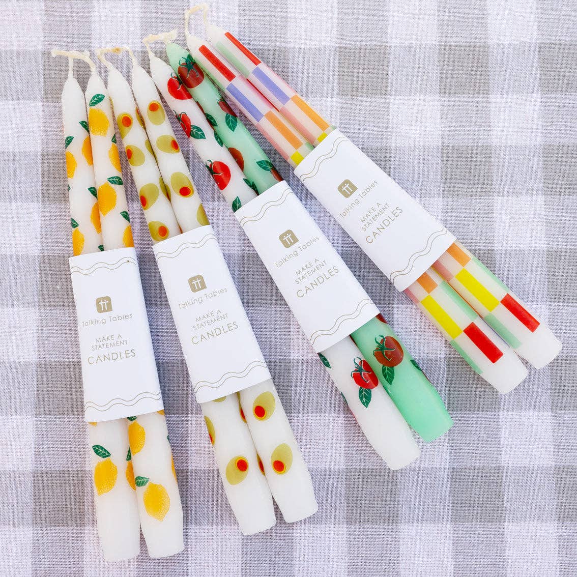 Talking Tables USA - Multi Colored Check Taper Dinner Candles | 2 Pack | Summer | - PMA Store at the Portland Museum of Art, Maine