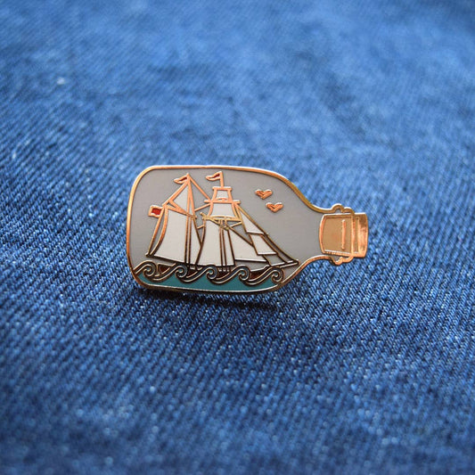 Quiet Tide Goods - Ship in a Bottle Enamel Pin - PMA Store at the Portland Museum of Art, Maine
