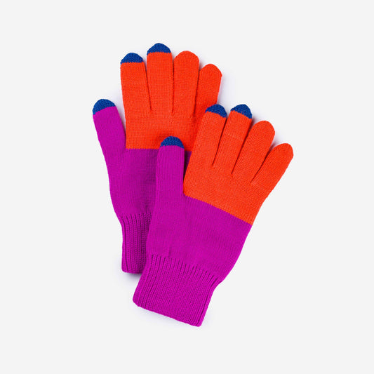 Colorblock Knit Touchscreen Gloves: Peach Lime - PMA Store at the Portland Museum of Art, Maine