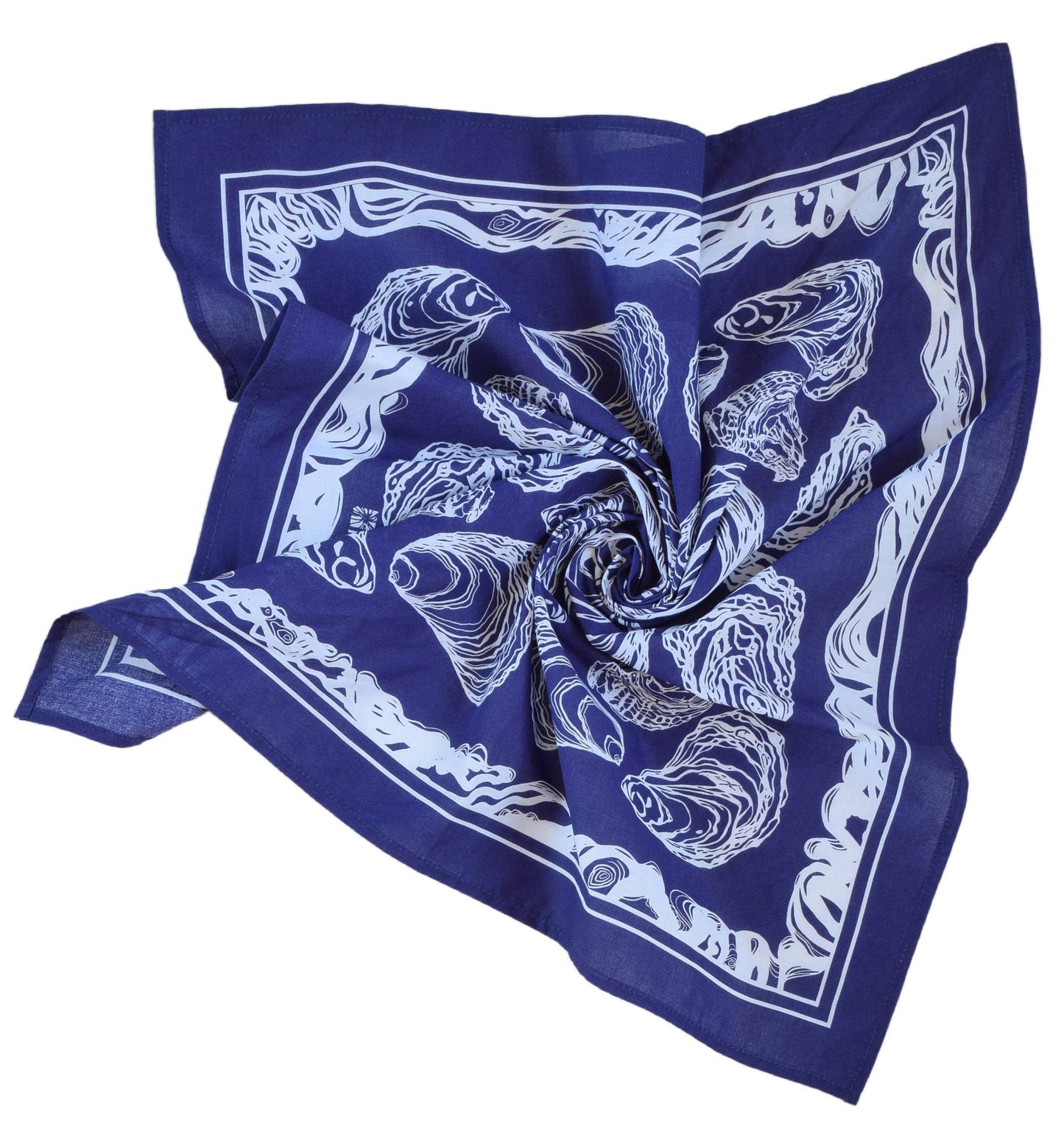Hearth and Harrow - Oyster Bandana - 100% Cotton - Hand Printed - Royal Blue - PMA Store at the Portland Museum of Art, Maine