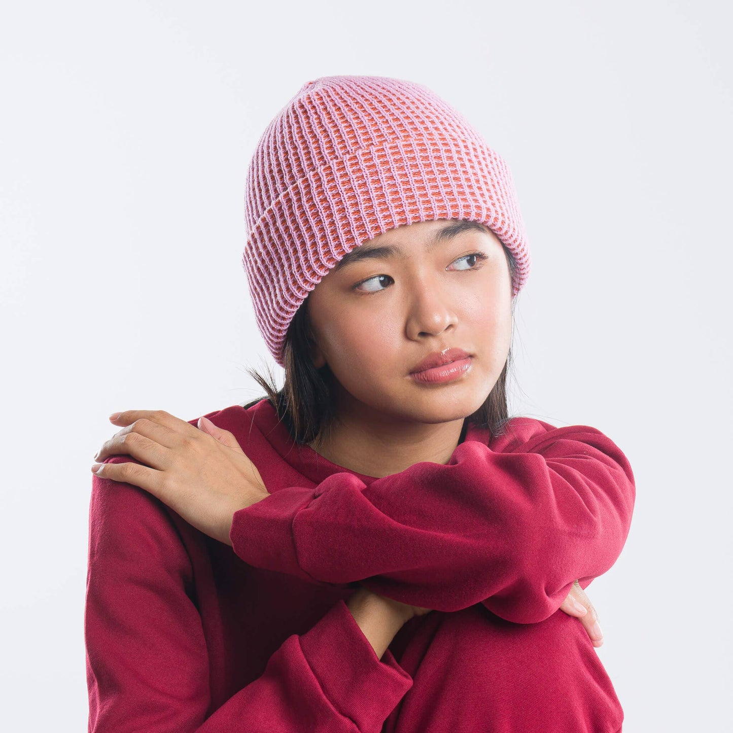 Simple Grid Knit Beanie: Lime Pink - PMA Store at the Portland Museum of Art, Maine