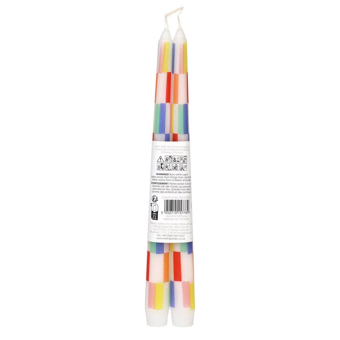 Talking Tables USA - Multi Colored Check Taper Dinner Candles | 2 Pack | Summer | - PMA Store at the Portland Museum of Art, Maine