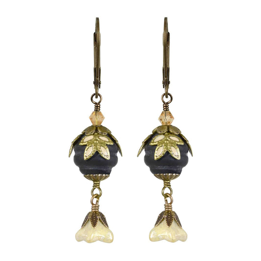 NoMonet - Fairyland: Pearl & Flower Crystal Hand-Painted Drop Earrings: Gold And Turquoise - PMA Store at the Portland Museum of Art, Maine