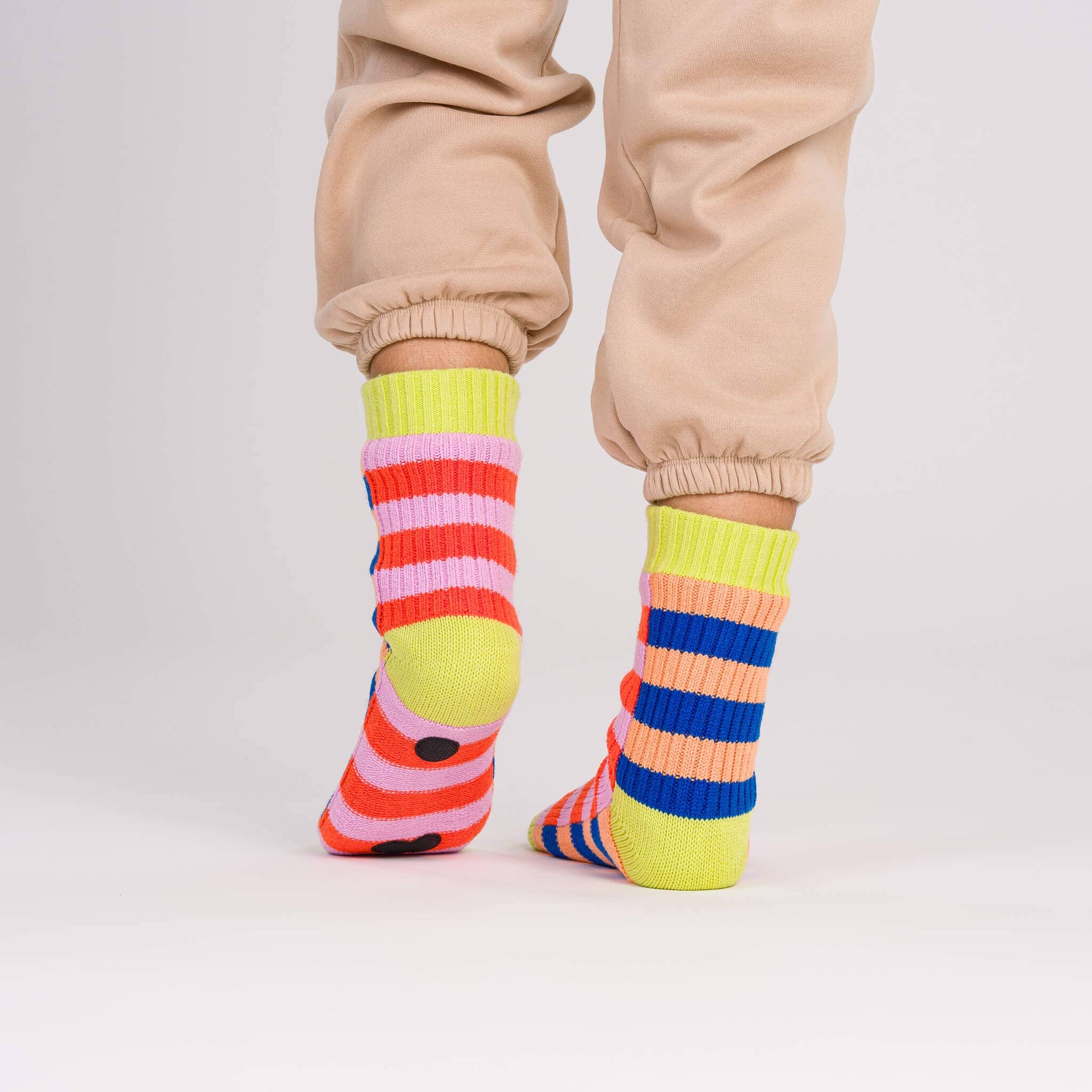 Super Stripe Knit House Socks: Poppy Lilac / L/XL - W 9.5-12.5<br>M 8-11 - PMA Store at the Portland Museum of Art, Maine
