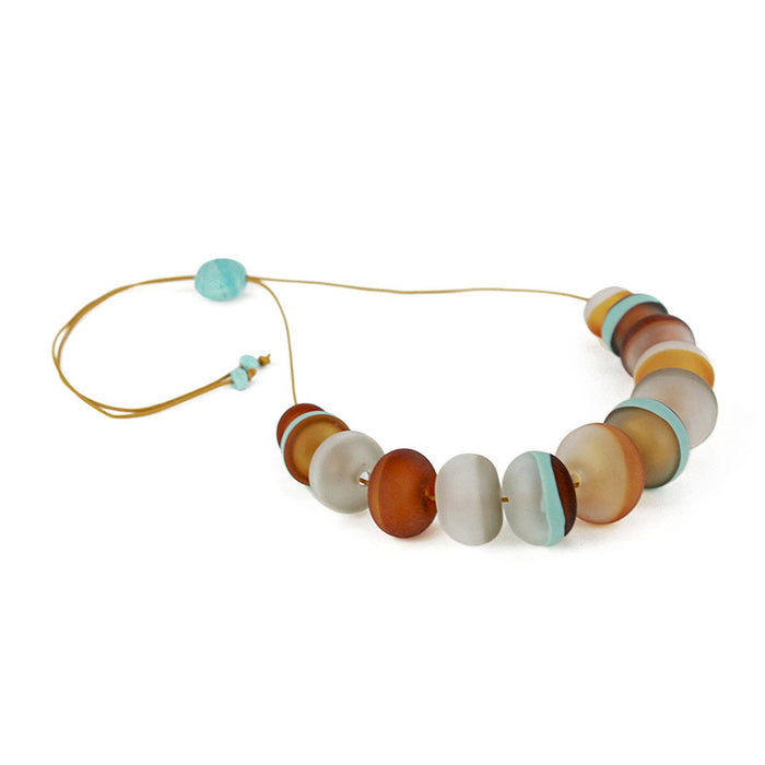 Soft stripes necklace -white, grey, amber and blue