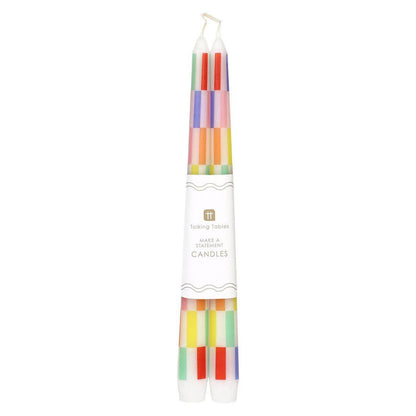 Talking Tables USA - Multi Colored Check Taper Dinner Candles | 2 Pack | Summer | - PMA Store at the Portland Museum of Art, Maine