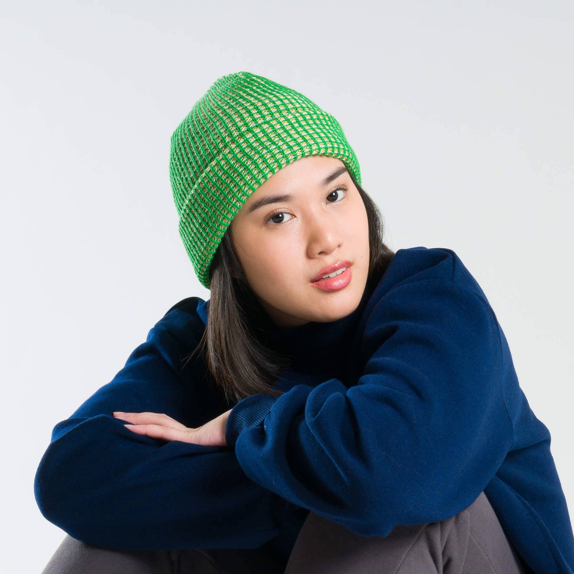 Simple Grid Knit Beanie: Lime Pink - PMA Store at the Portland Museum of Art, Maine