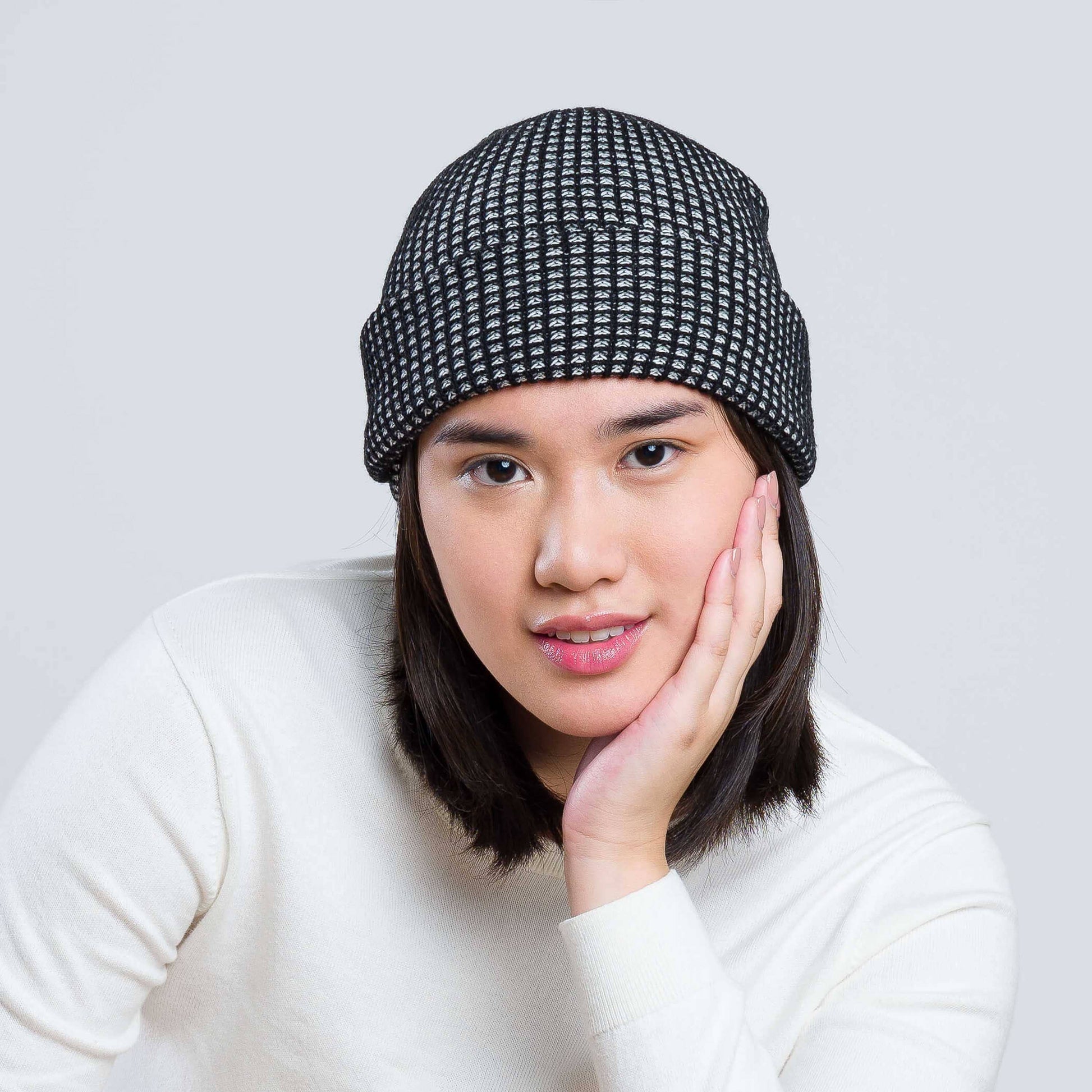 Simple Grid Knit Beanie: Lime Pink - PMA Store at the Portland Museum of Art, Maine