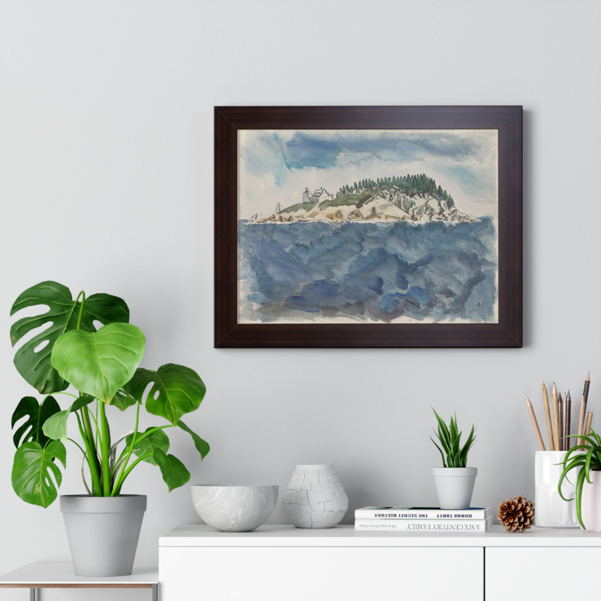 Deer Isle Series: Mark Island Lighthouse, 1928 by John Marin Framed Poster - PMA Store at the Portland Museum of Art, Maine