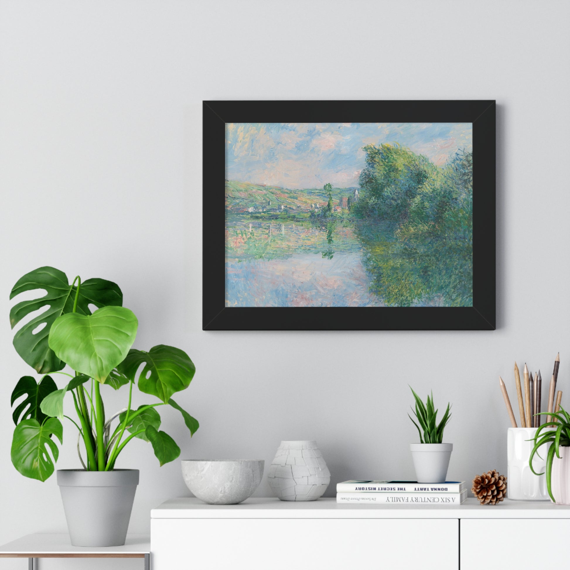 The Seine at Vétheuil Monet Framed Horizontal Framed Poster - Serene Nature Landscape for Home Decor - PMA Store at the Portland Museum of Art, Maine