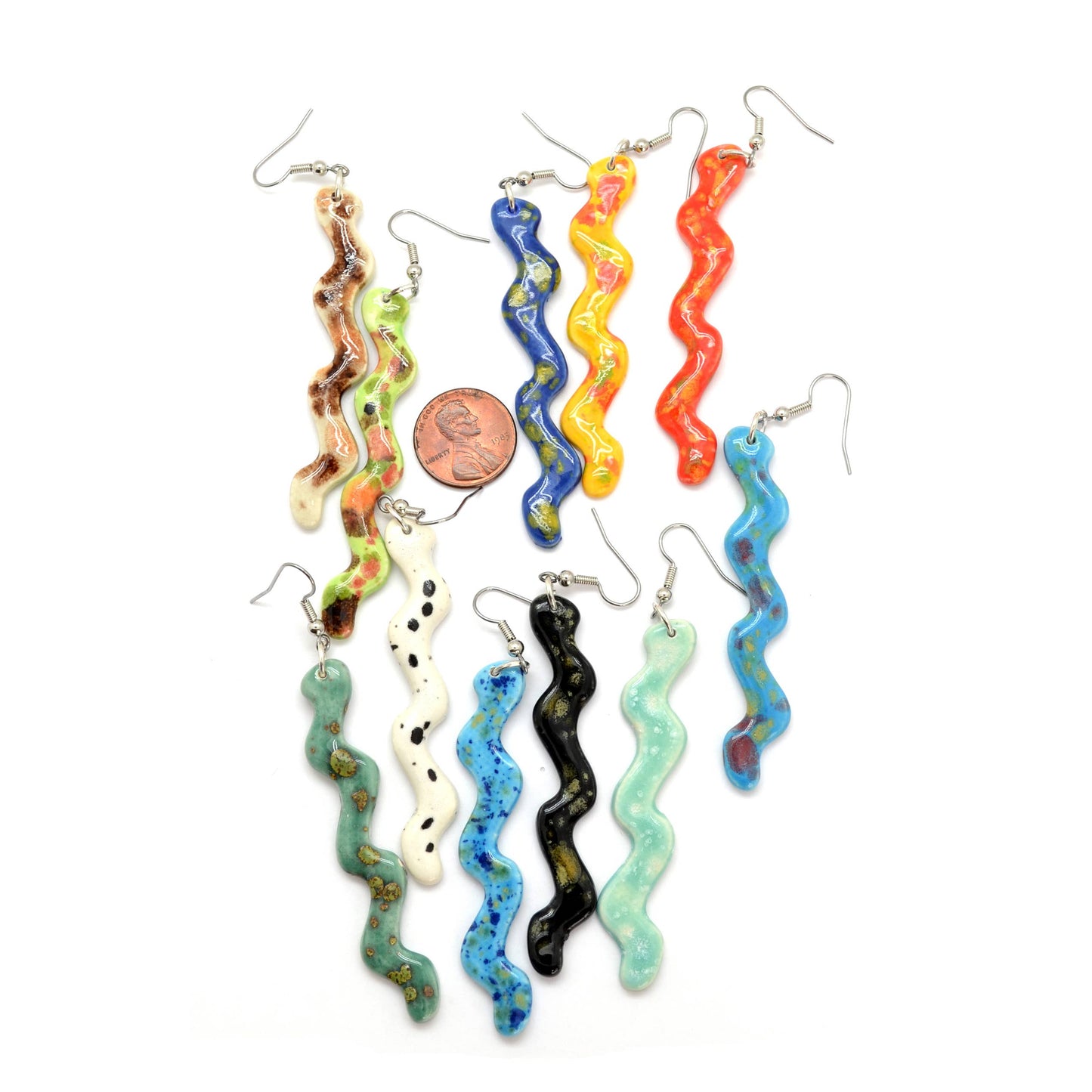 Dunitz & Company - Ceramic Squiggle Dangle Earrings - Curly Worm Shape