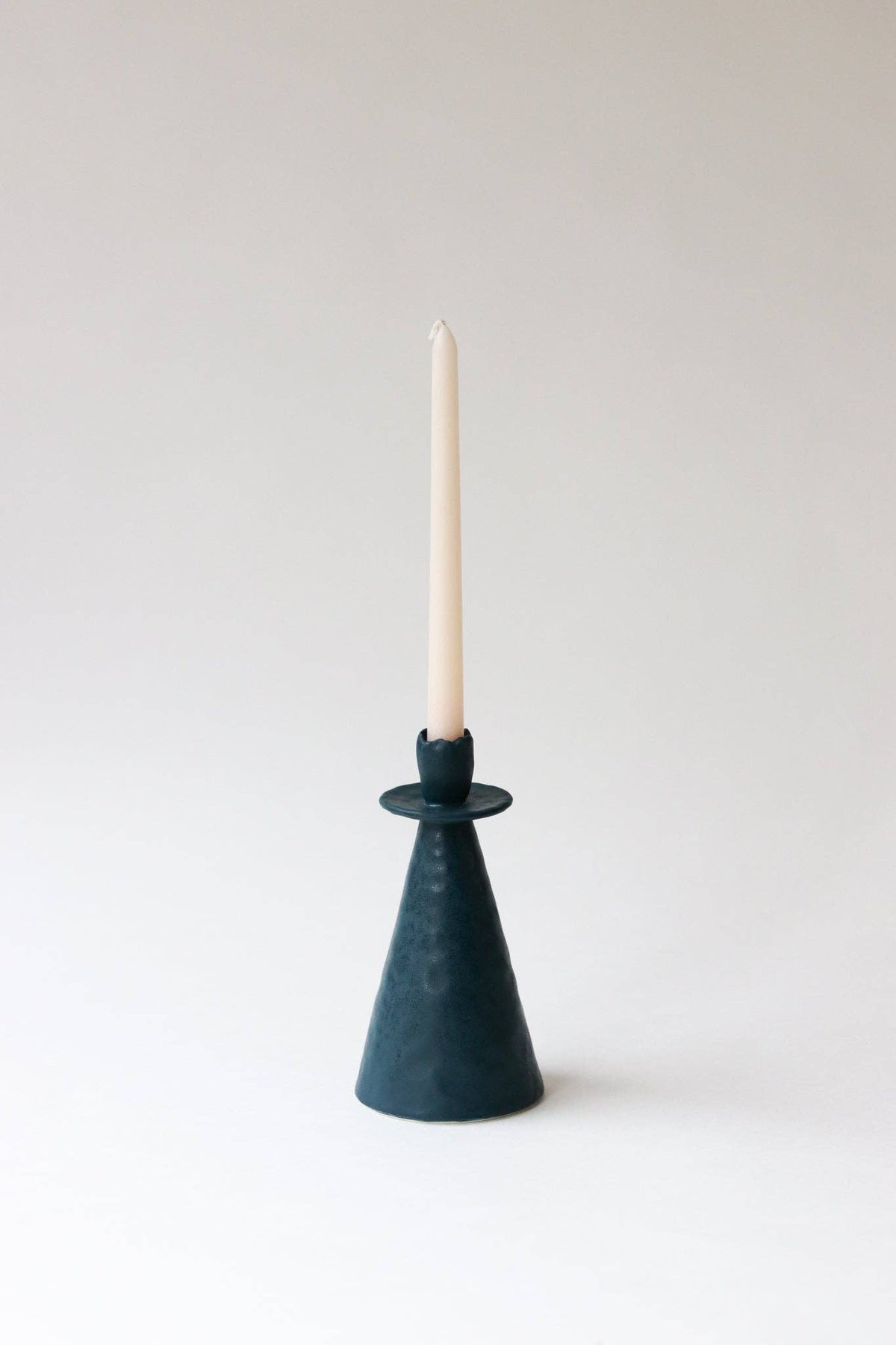 Elizabeth Benotti Ceramics - Everyday Pinched Candlestick Holder: Deep ocean / Tall - PMA Store at the Portland Museum of Art, Maine