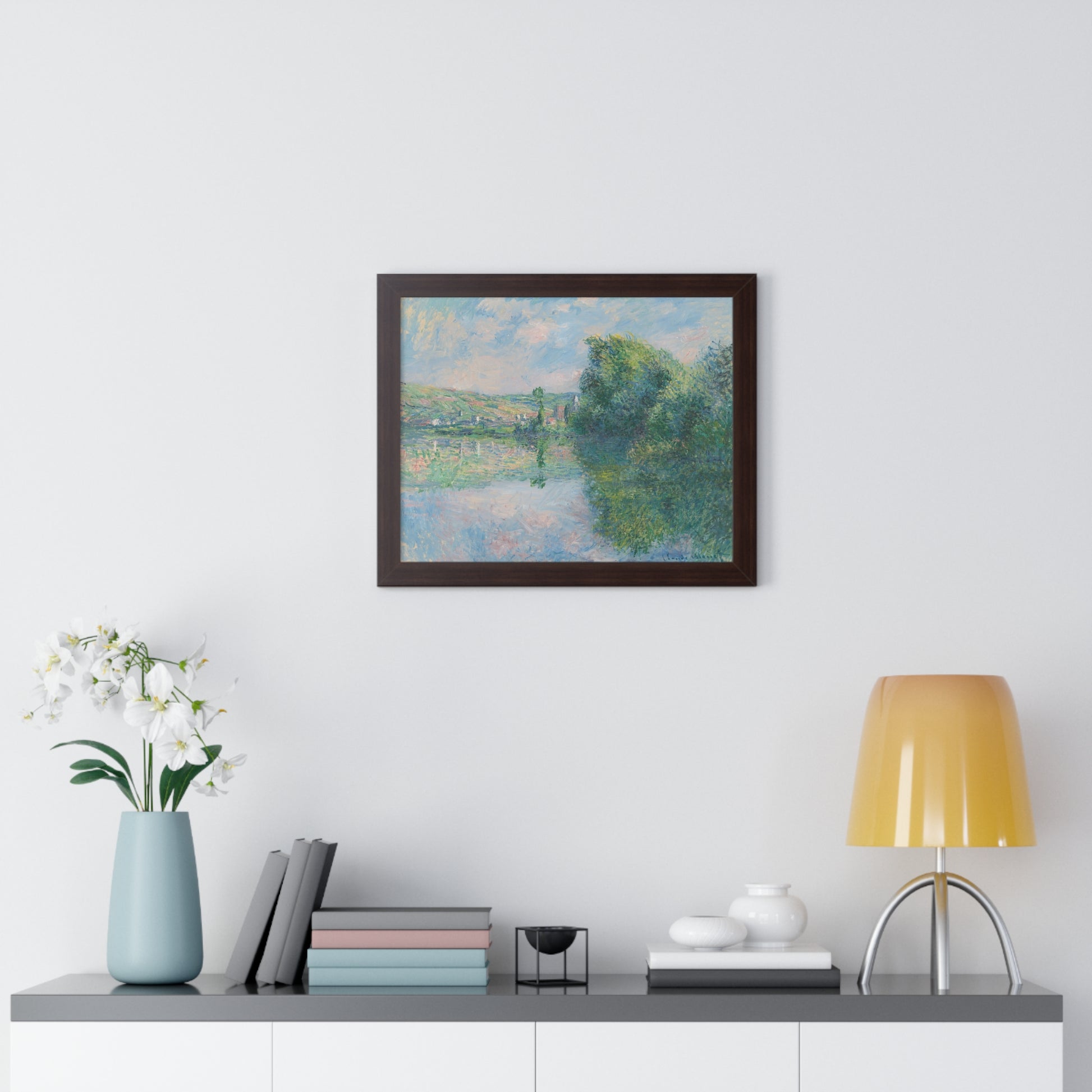 The Seine at Vétheuil Monet Framed Horizontal Framed Poster - Serene Nature Landscape for Home Decor - PMA Store at the Portland Museum of Art, Maine