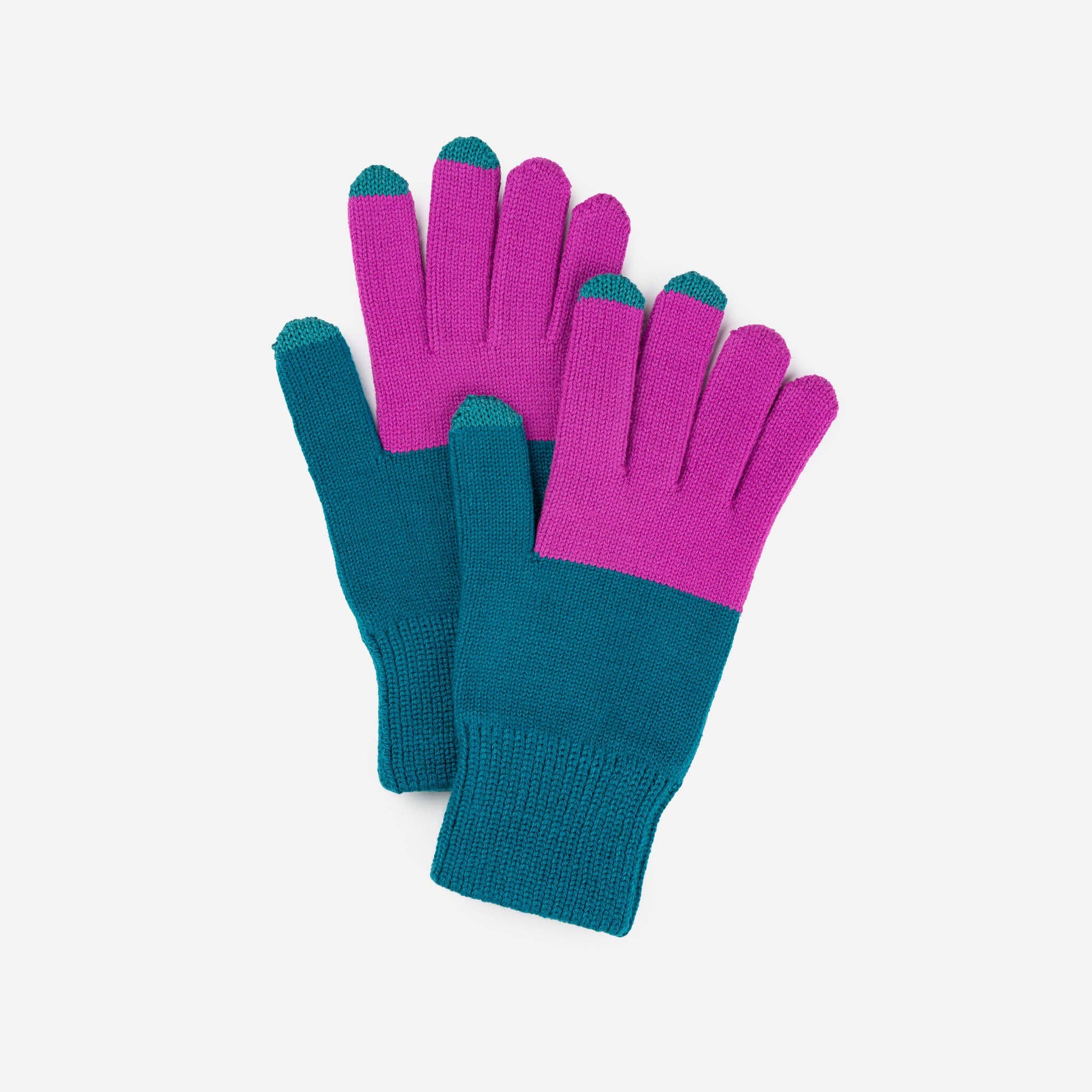 Colorblock Knit Touchscreen Gloves: Teal Peach - PMA Store at the Portland Museum of Art, Maine