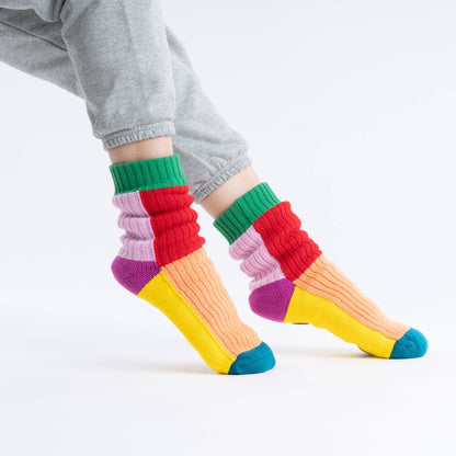 Kaleidoscope Knit House Socks: Olive Cobalt / S/M - W 6-9<br>M 5-7.5 - PMA Store at the Portland Museum of Art, Maine