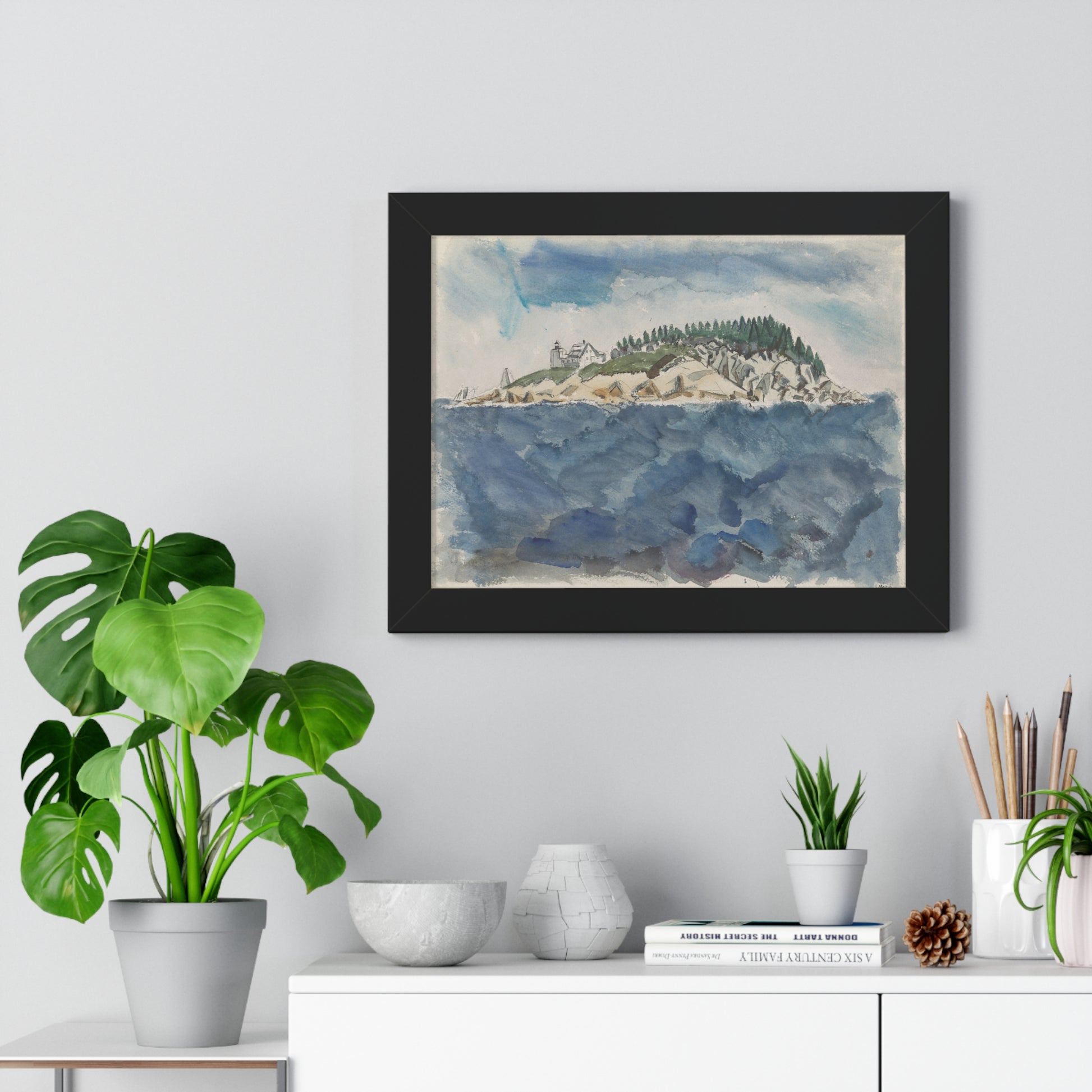 Deer Isle Series: Mark Island Lighthouse, 1928 by John Marin Framed Poster - PMA Store at the Portland Museum of Art, Maine