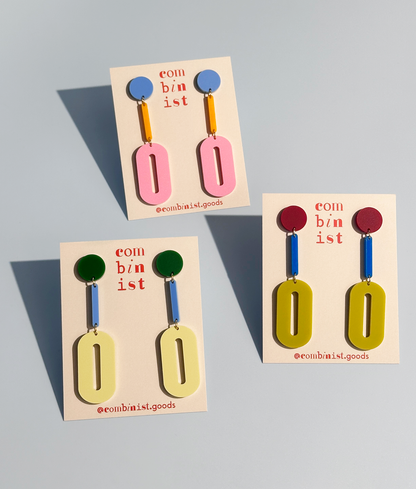 Combinist Goods - Oval Drop Earrings: Blue | Mango | Pink