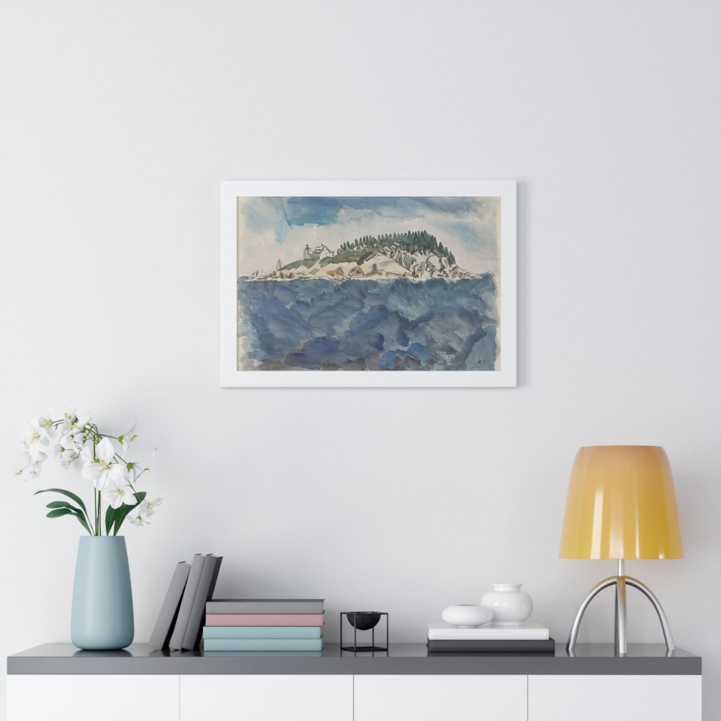 Deer Isle Series: Mark Island Lighthouse, 1928 by John Marin Framed Poster - PMA Store at the Portland Museum of Art, Maine
