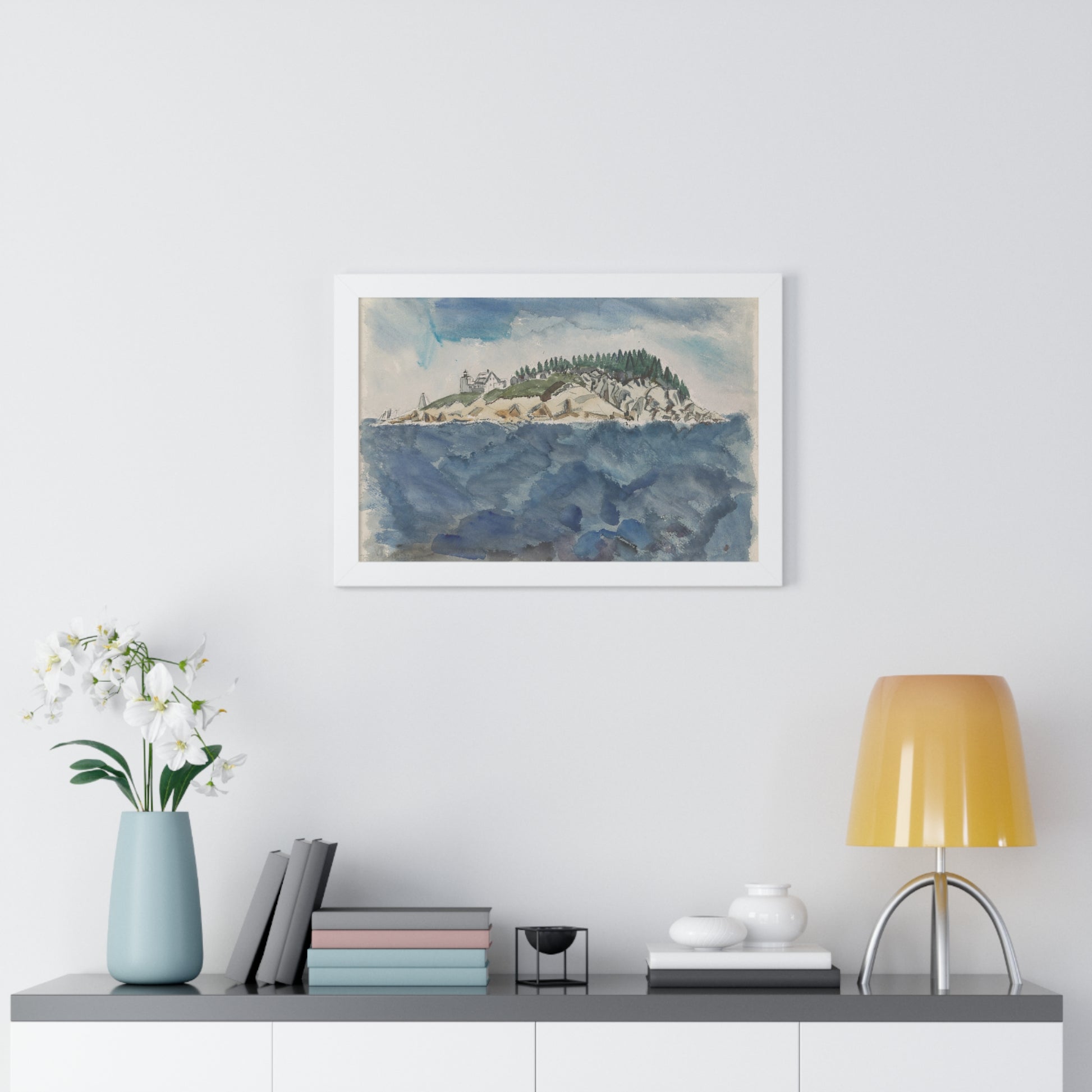 Deer Isle Series: Mark Island Lighthouse, 1928 by John Marin Framed Poster - PMA Store at the Portland Museum of Art, Maine