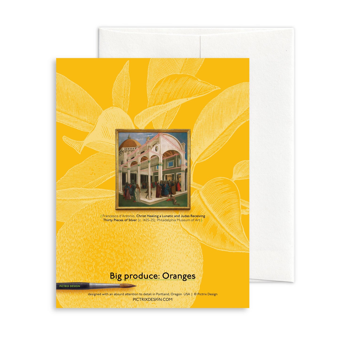 Pictrix Design - “Big produce: Oranges” A2 notecard: Recycled white envelopes - PMA Store at the Portland Museum of Art, Maine