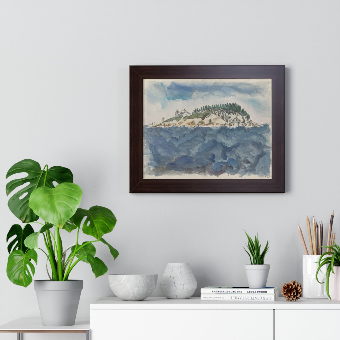 Deer Isle Series: Mark Island Lighthouse, 1928 by John Marin Framed Poster - PMA Store at the Portland Museum of Art, Maine