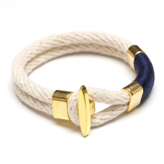Allison Cole Jewelry - Cambridge - Ivory/Navy/Gold - Nautical Rope Bracelet: L - PMA Store at the Portland Museum of Art, Maine