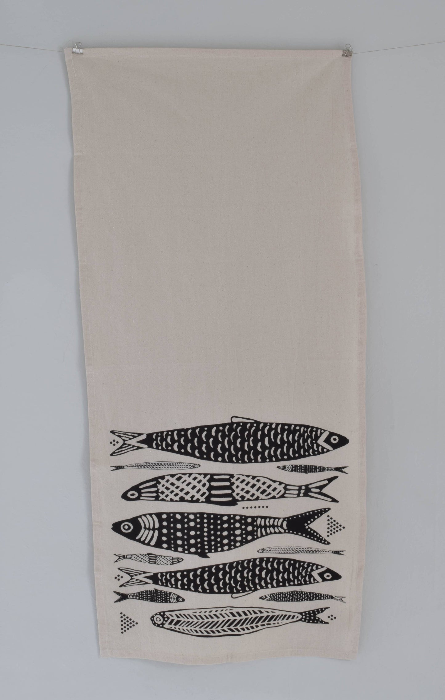 Hearth and Harrow - Sardines Tea Towel in Black - Organic Cotton - Fish Print - PMA Store at the Portland Museum of Art, Maine