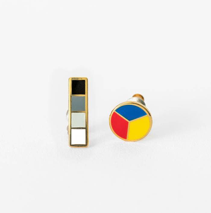 Yellow Owl Workshop - Colorwheel & Grayscale Earrings - Gold Artsy Statement Studs - PMA Store at the Portland Museum of Art, Maine
